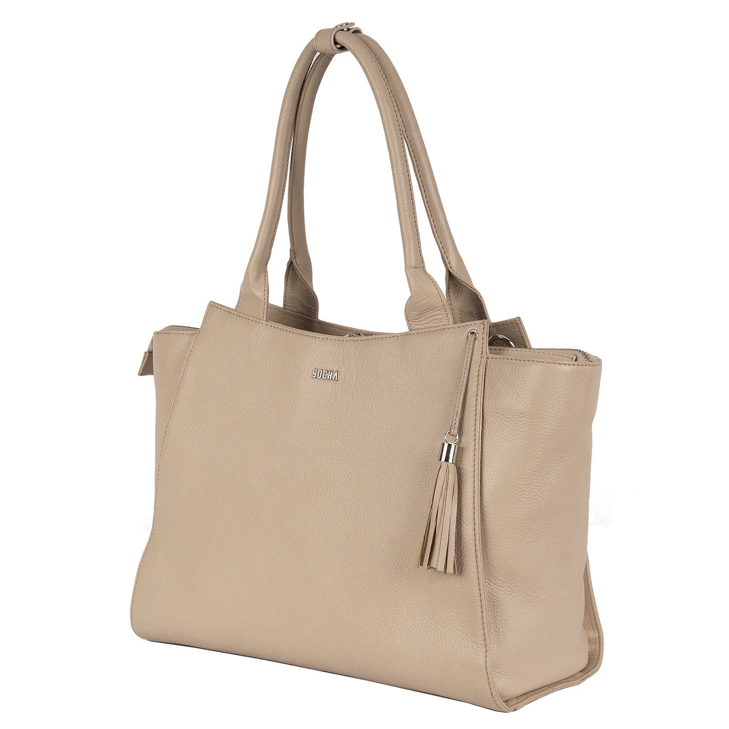 Socha laptoptas leer Diamond Caddy Vanilla 15″-17.3 inch SO-D32 beige zijkant