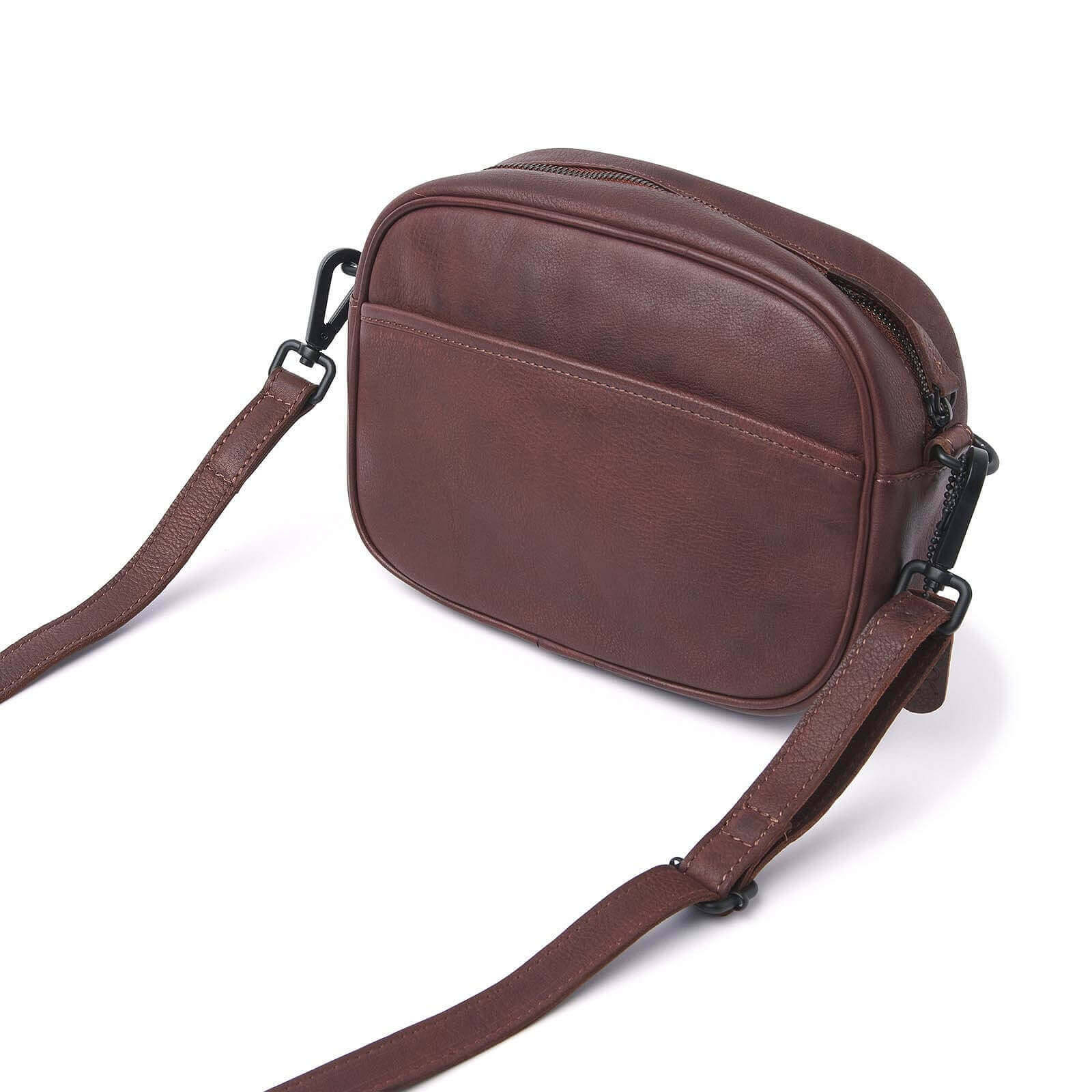 dR Amsterdam leren crossbody tas Tampa voor dames 933671 bruin achterkant tas