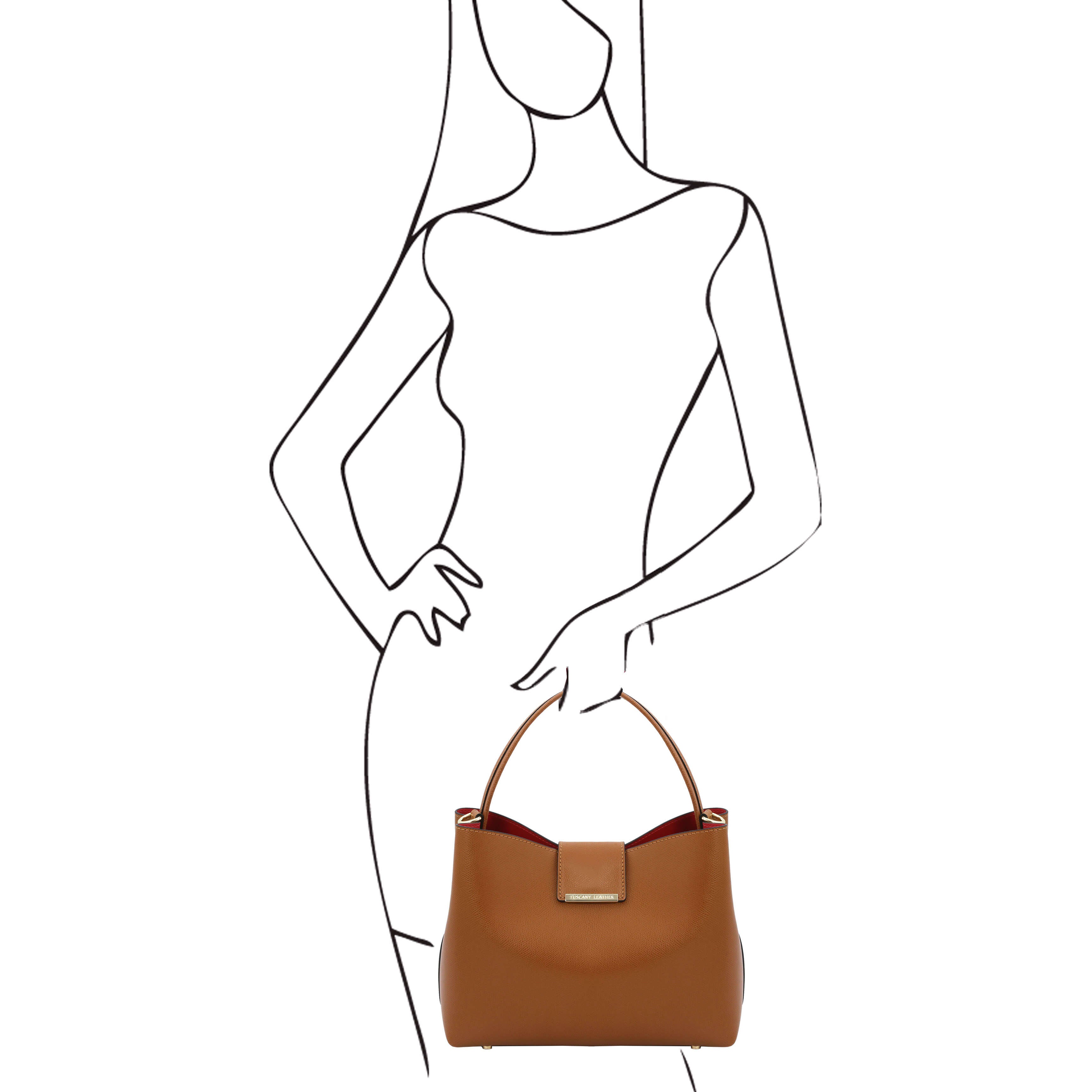 Tuscany Leather leren handtas CLIO voor dames TL141690 cognac paspop