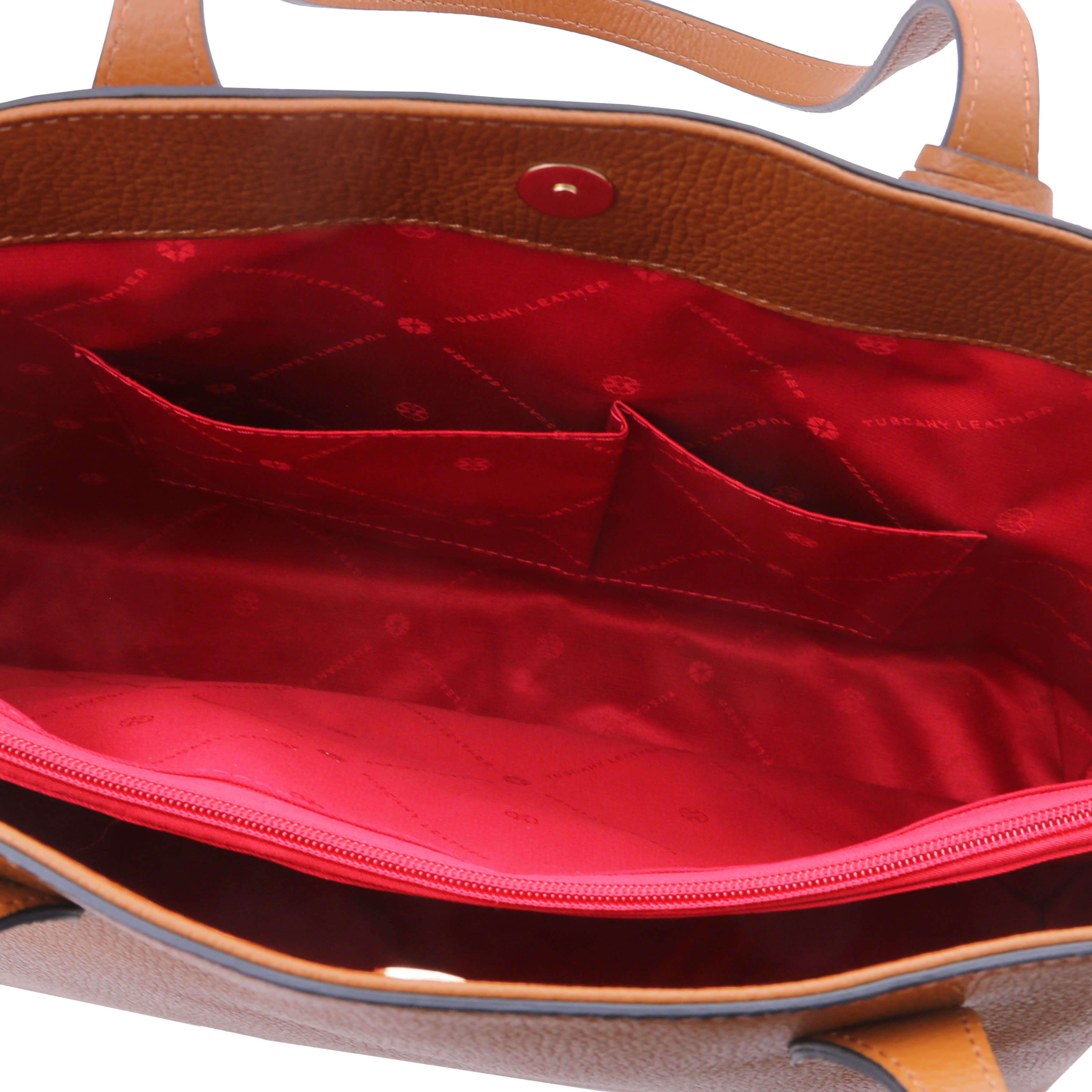 Tuscany Leather leren shopper TL BAG voor dames tl141828 cognac binnenvakken