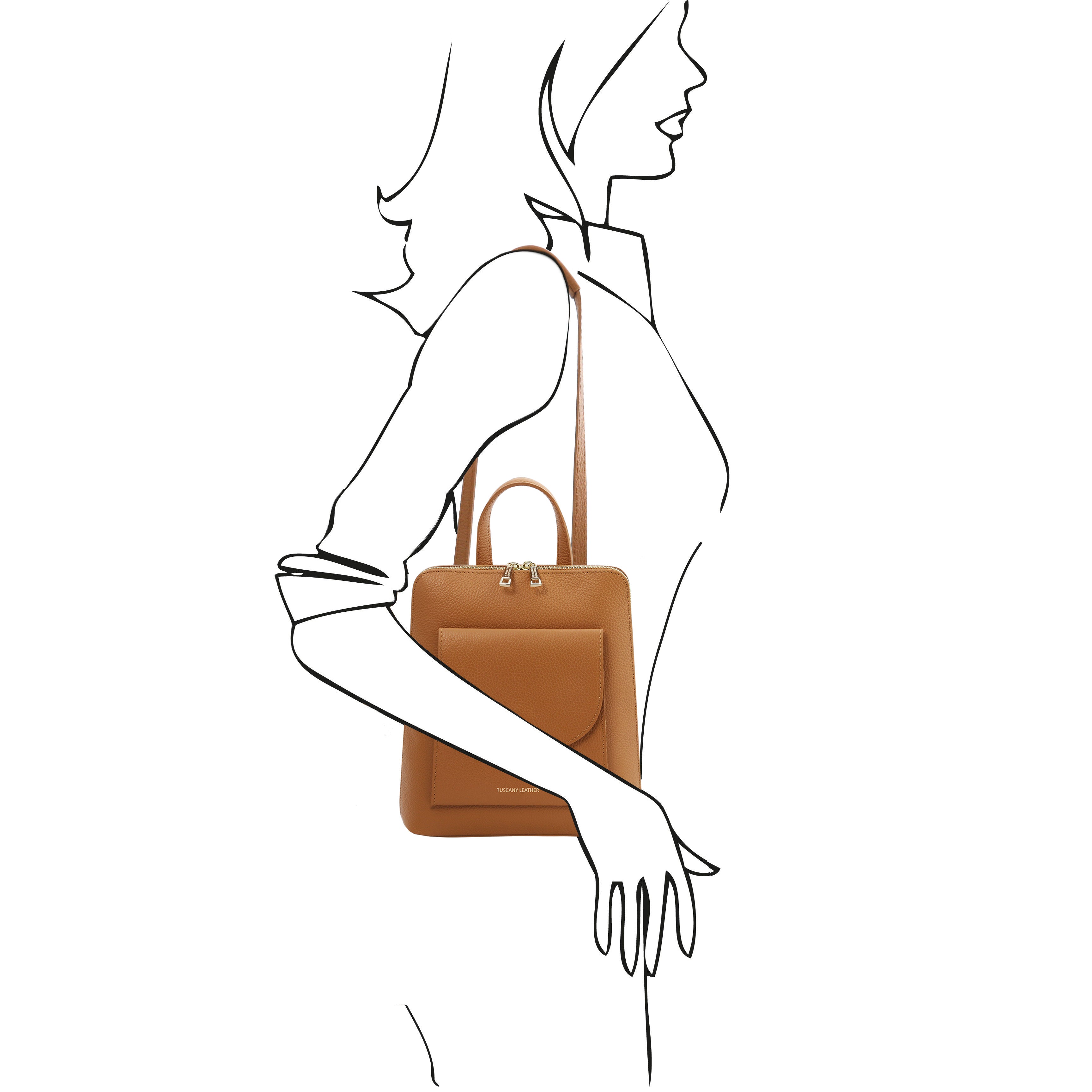 Tuscany Leather Rugtas leer TL Bag 142092 cognac paspop met tas aan de schouder