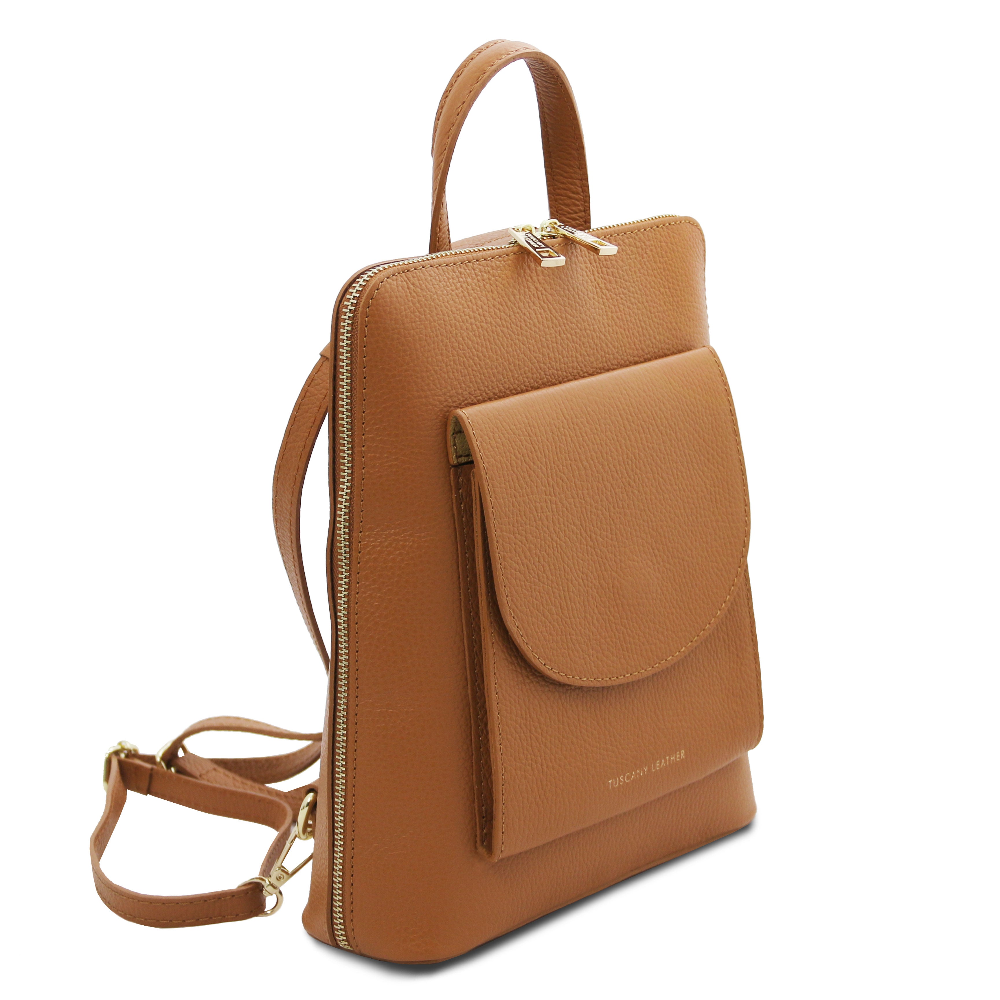 Tuscany Leather Rugtas leer TL Bag 142092 cognac zijkant