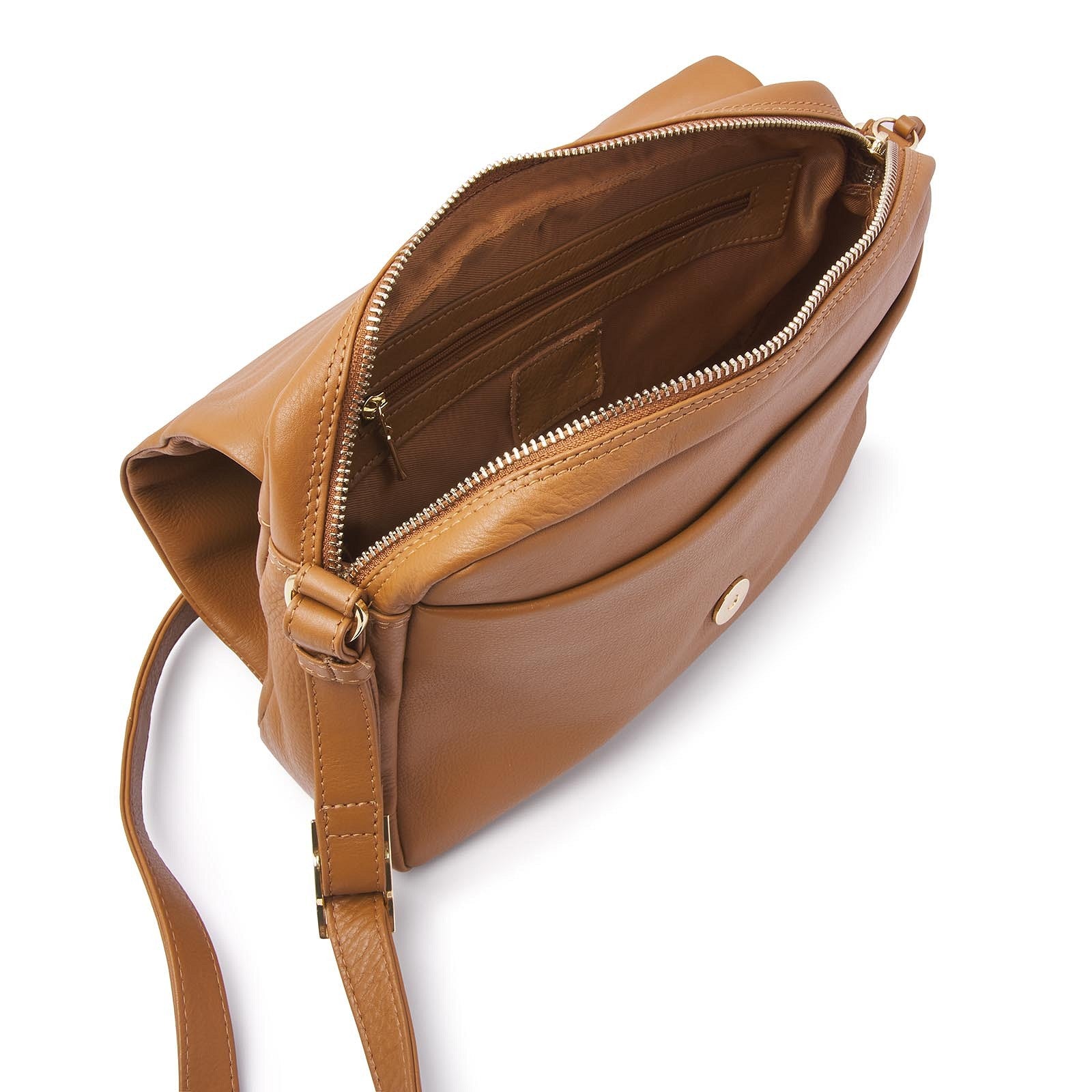 dR Amsterdam schoudertas leer Faggio 903347 cognac binnenkant