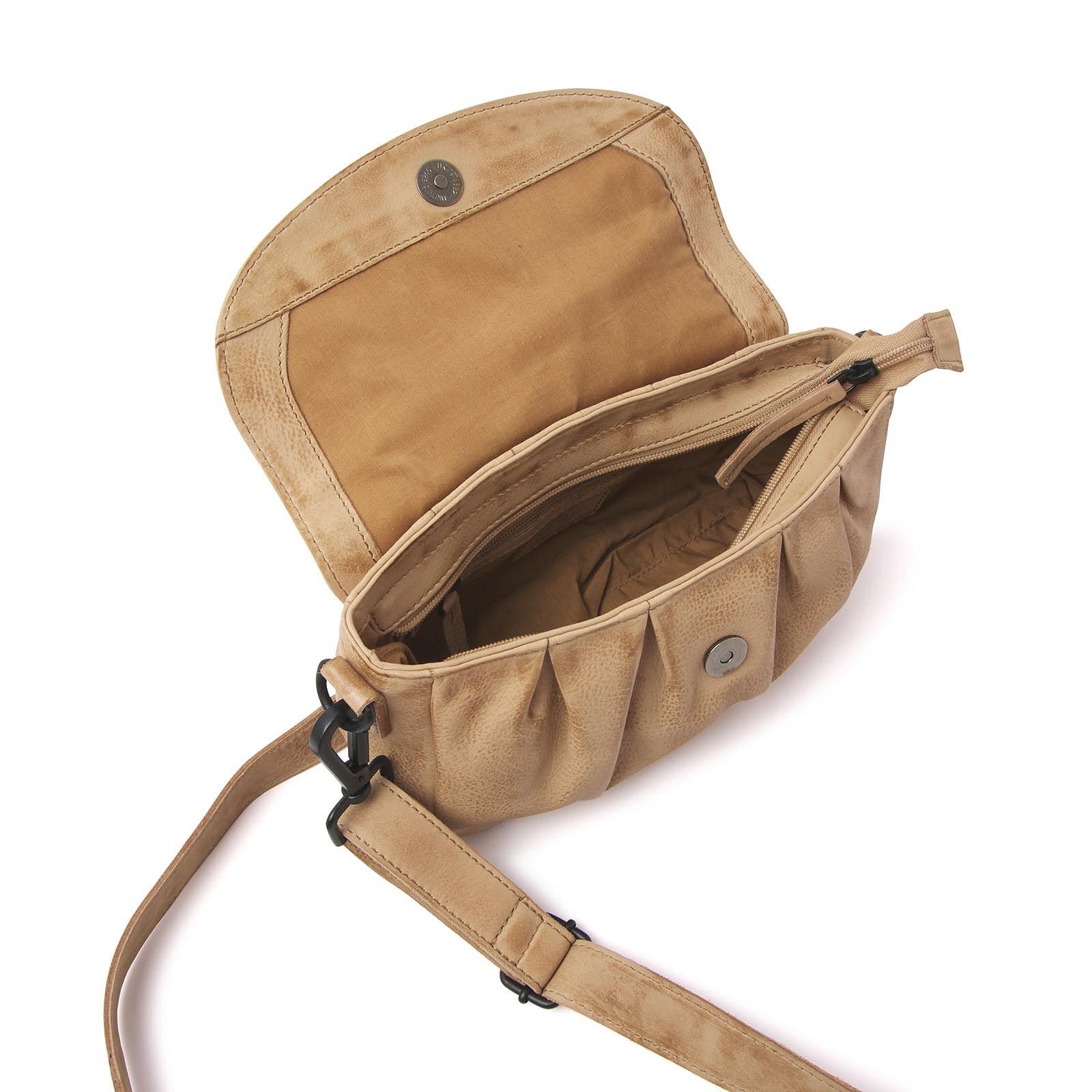 dR Amsterdam handtas / schoudertas leer Tampa 933658 beige binnenkant