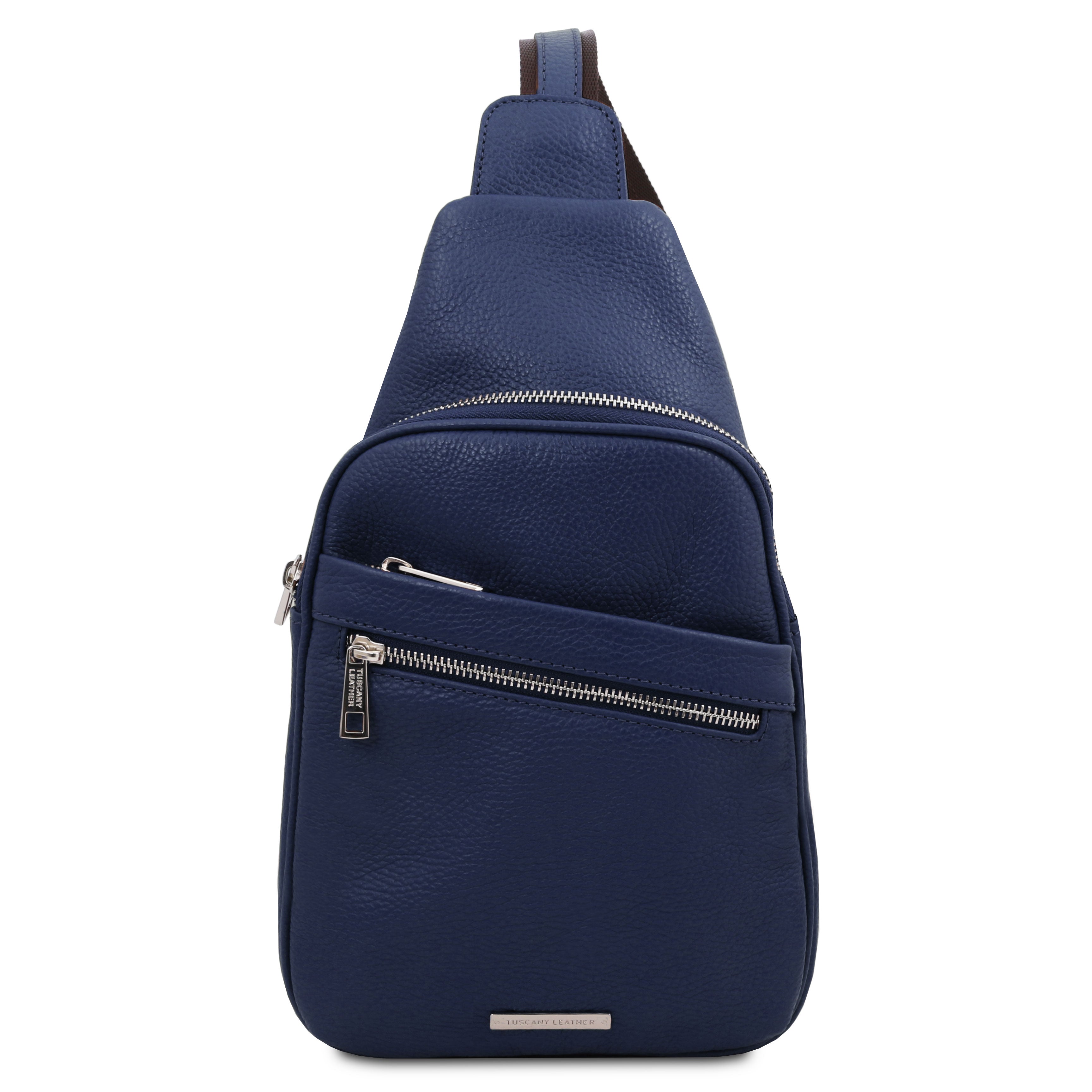 Tuscany Leather Albert Zacht leren heren crossover tas voorkant blauw
