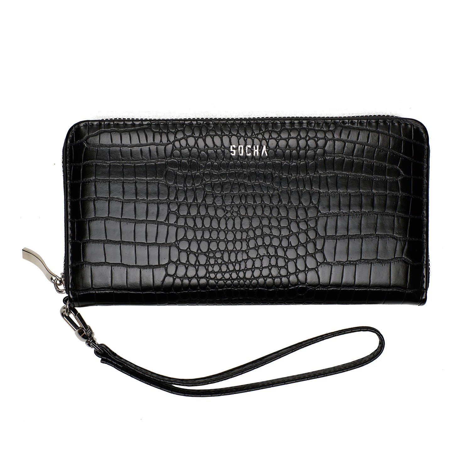 Socha portemonnee croco zwart voorkant