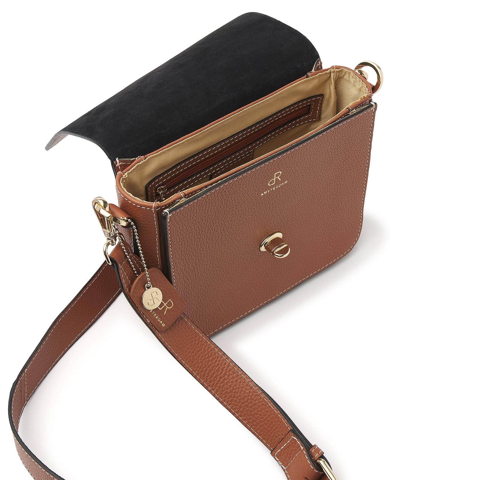 dR Amsterdam leren schoudertas Mint voor dames 1103604 cognac binnenkant