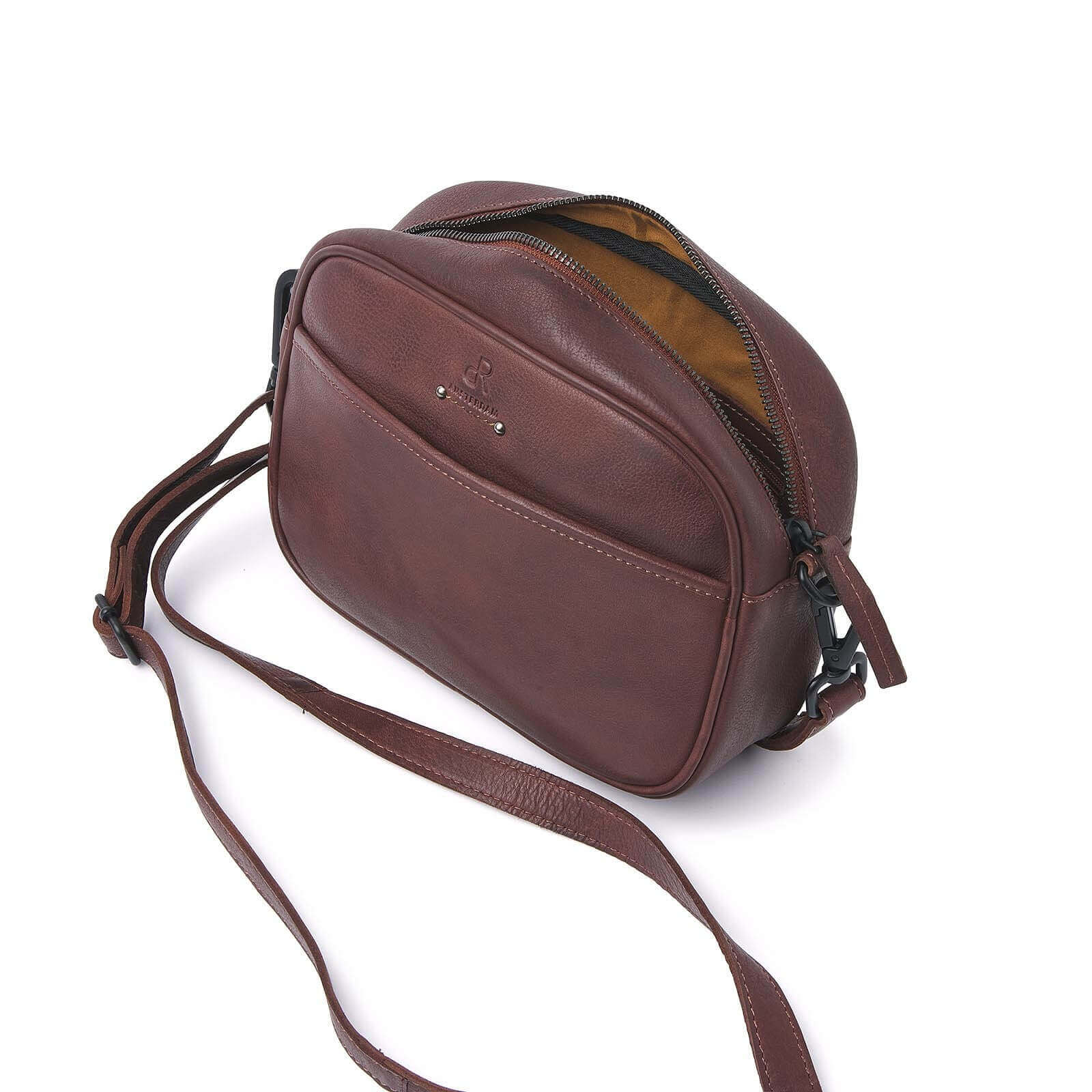 dR Amsterdam leren crossbody tas Tampa voor dames 933671 bruin binnenkant tas