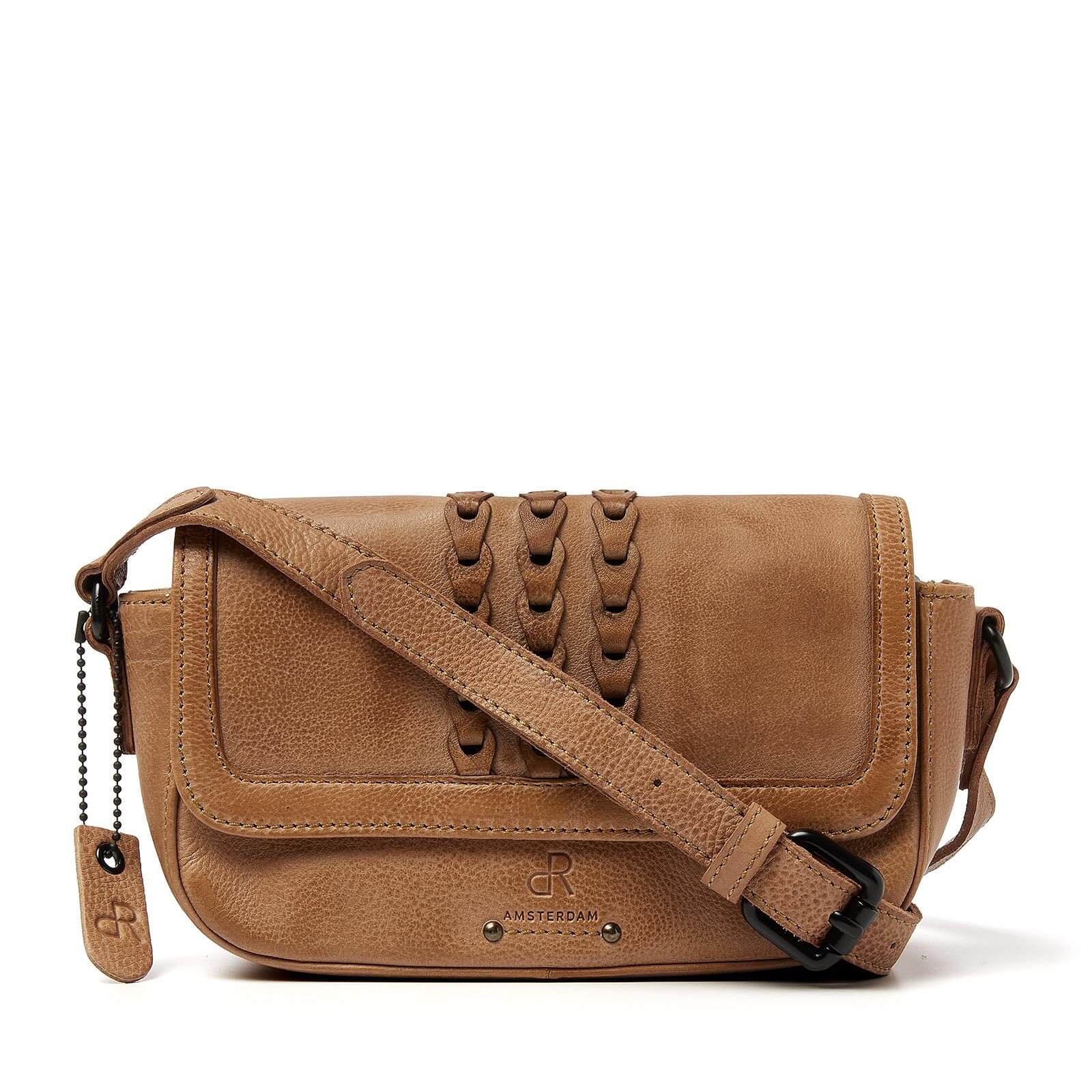 dR Amsterdam leren crossbody tas Tampa voor dames 933718 taupe