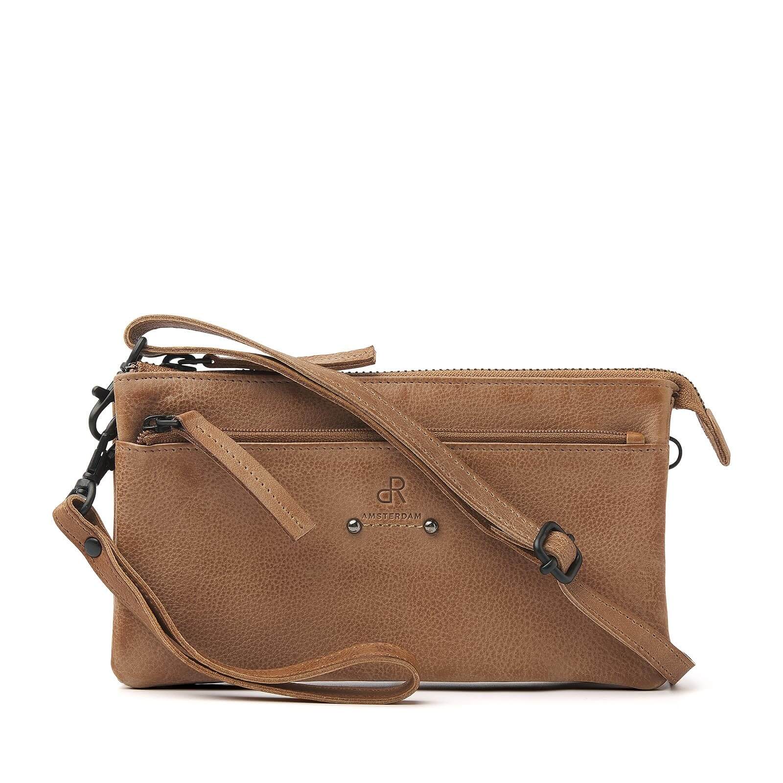 dR Amsterdam leren crossbody tas Tampa voor dames 933731 taupe 