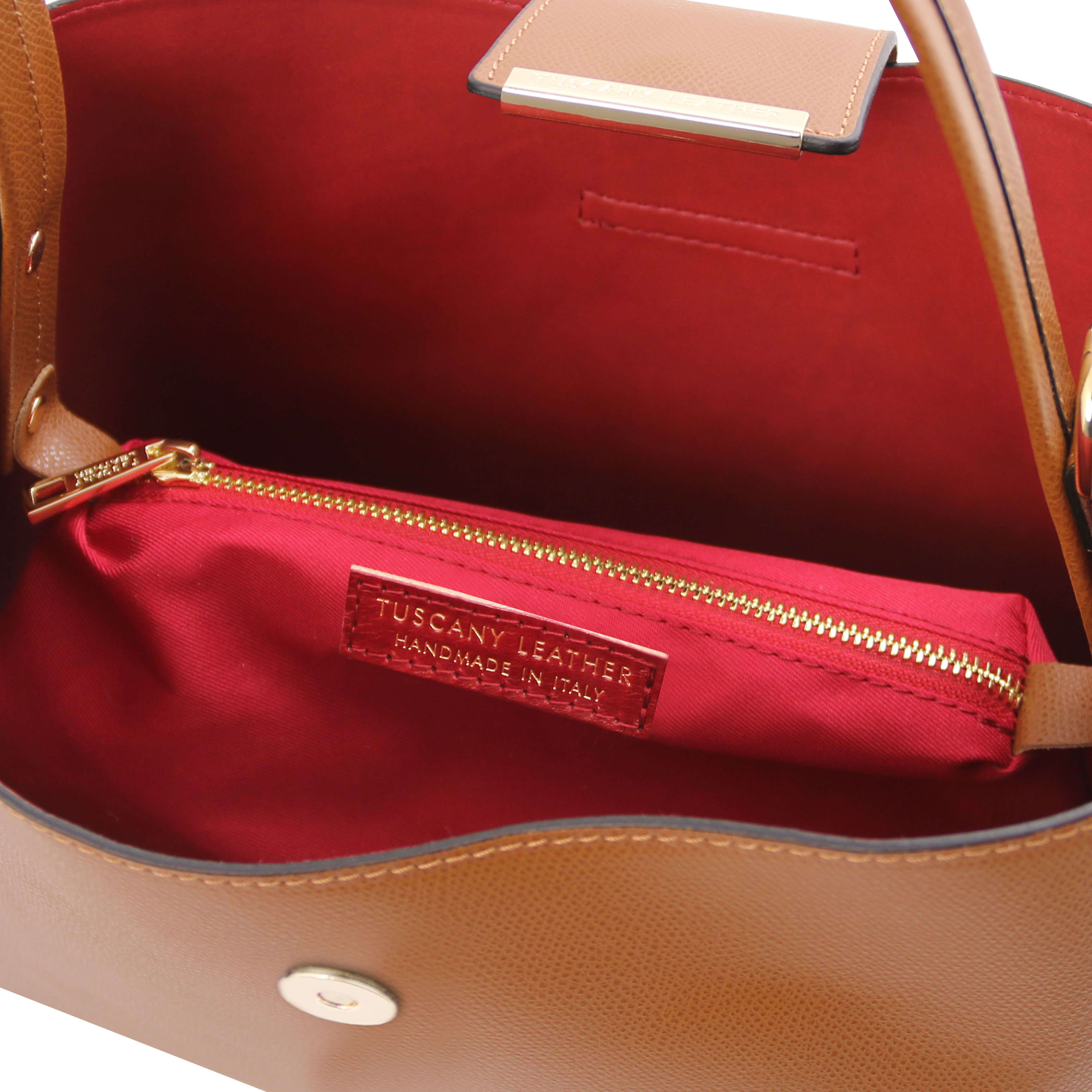 Tuscany Leather leren handtas CLIO voor dames TL141690 cognac binnenkant