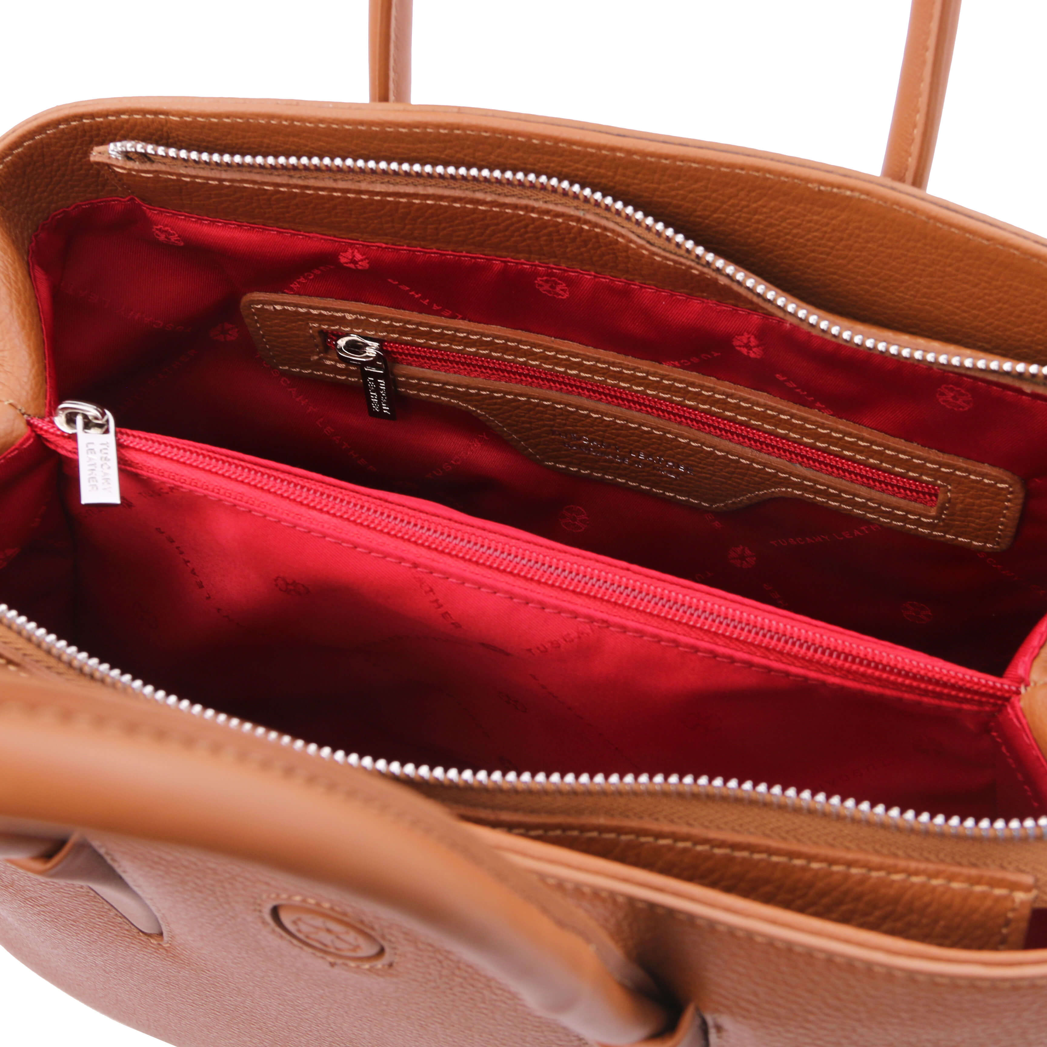 Tuscany Leather leren handtas Camelia voor dames tl141728 cognac binnenkant