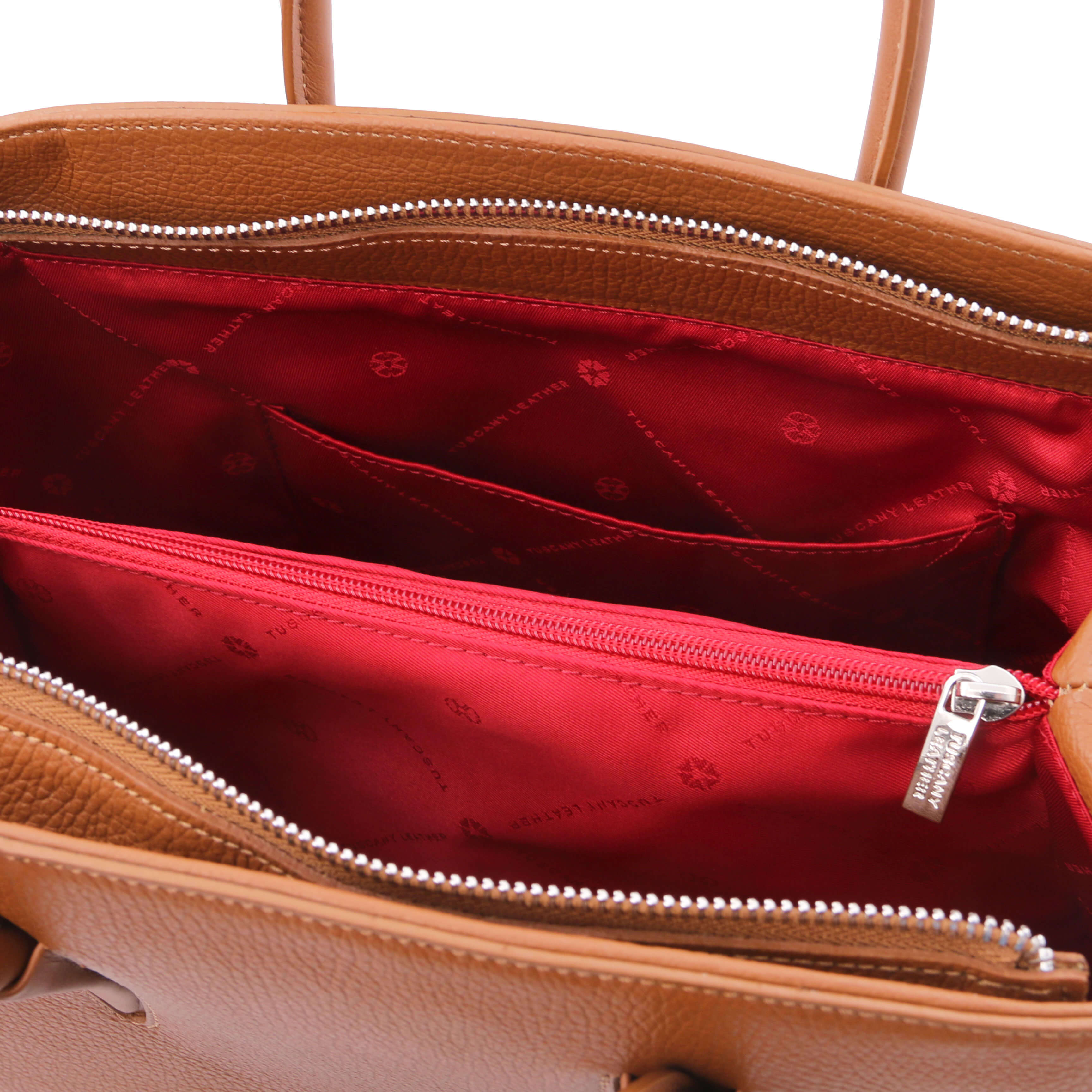 Tuscany Leather leren handtas Camelia voor dames tl141728 cognac binnenvakken
