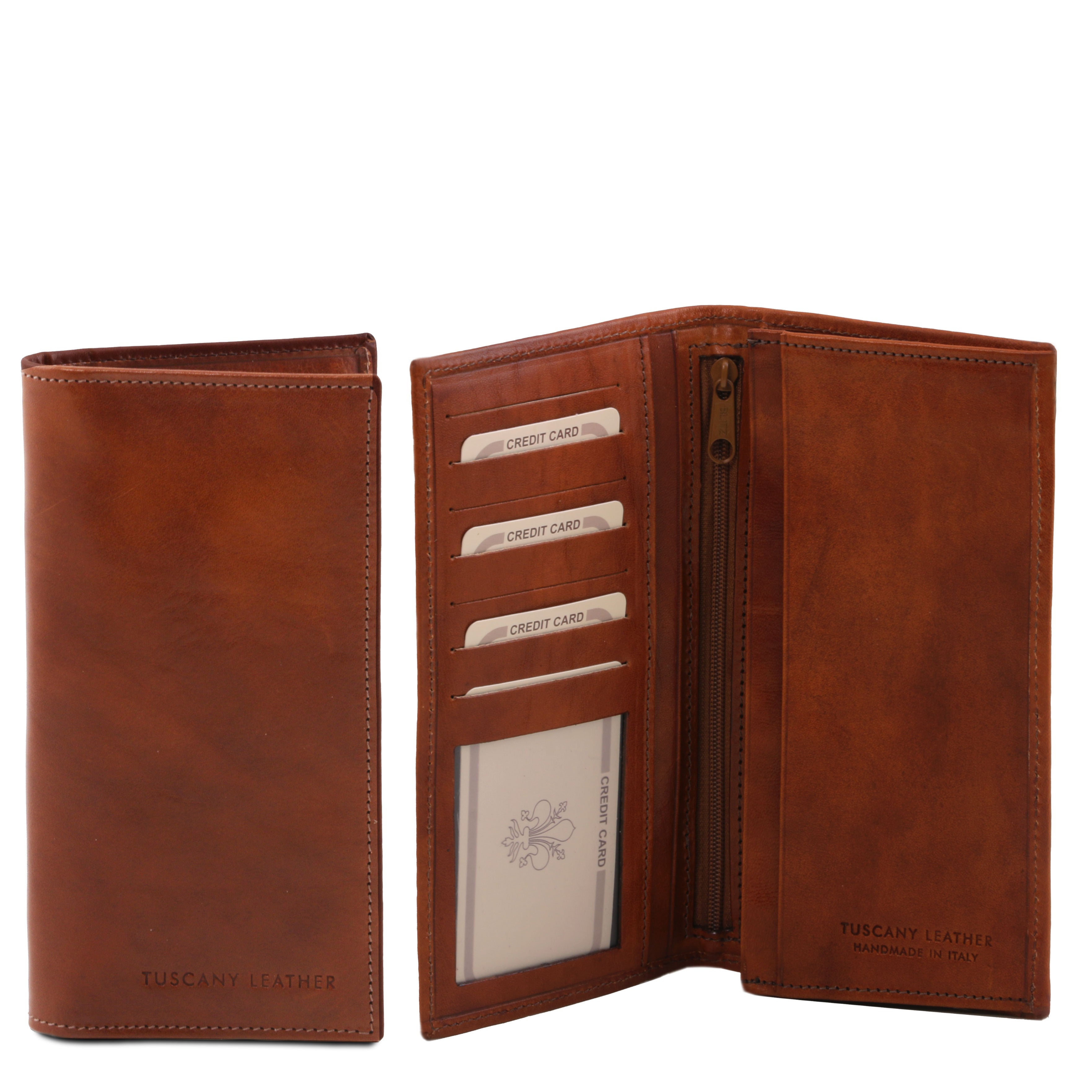 Tuscany Leather exclusieve verticale twee voudige leren portemonnee bruin