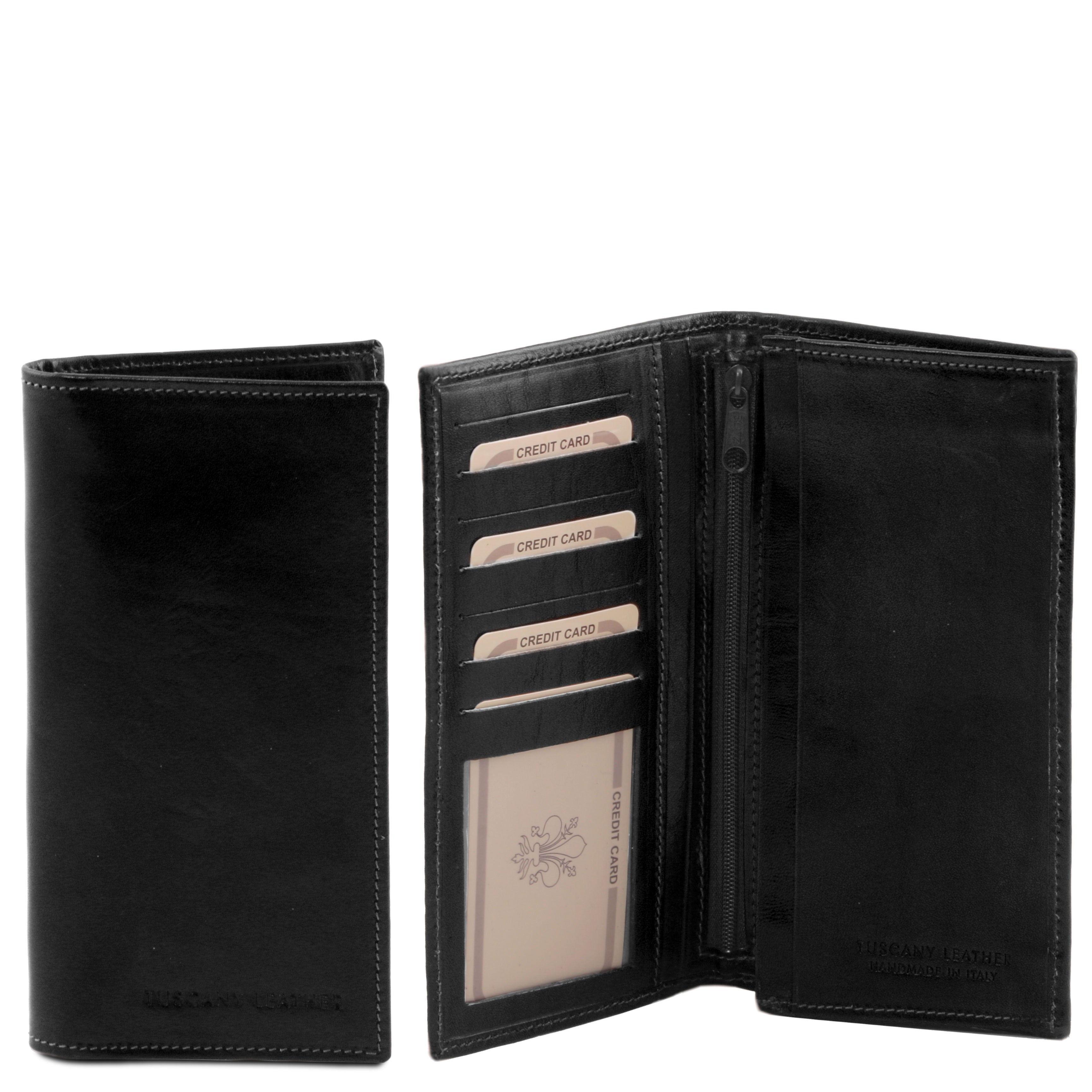 Tuscany Leather exclusieve verticale twee voudige leren portemonnee zwart