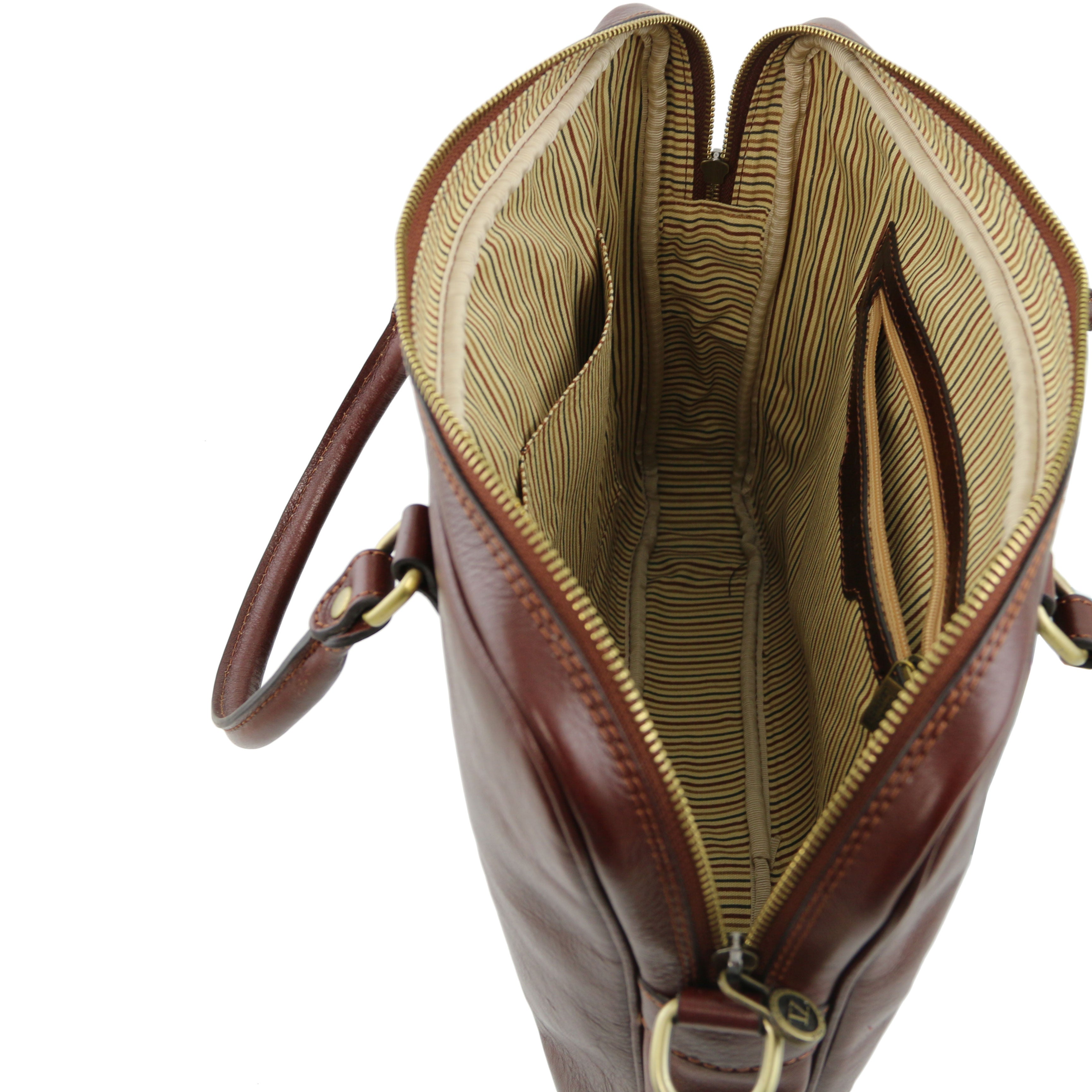 Tuscany Leather laptoptas Prato bruin binnenkant