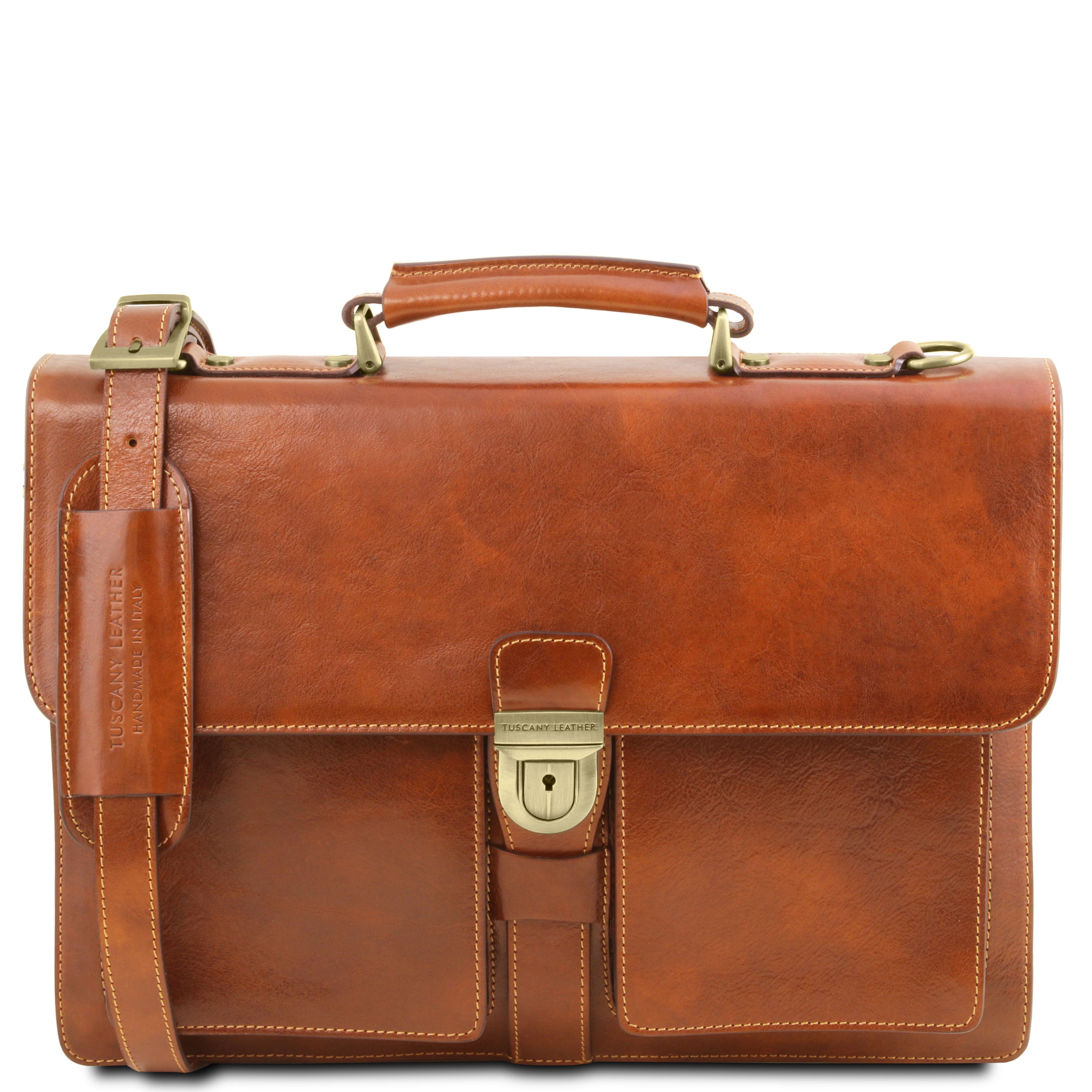 Tuscany Leather Assisi leren aktetas voor heren 3 compartimenten voorkant tas honey