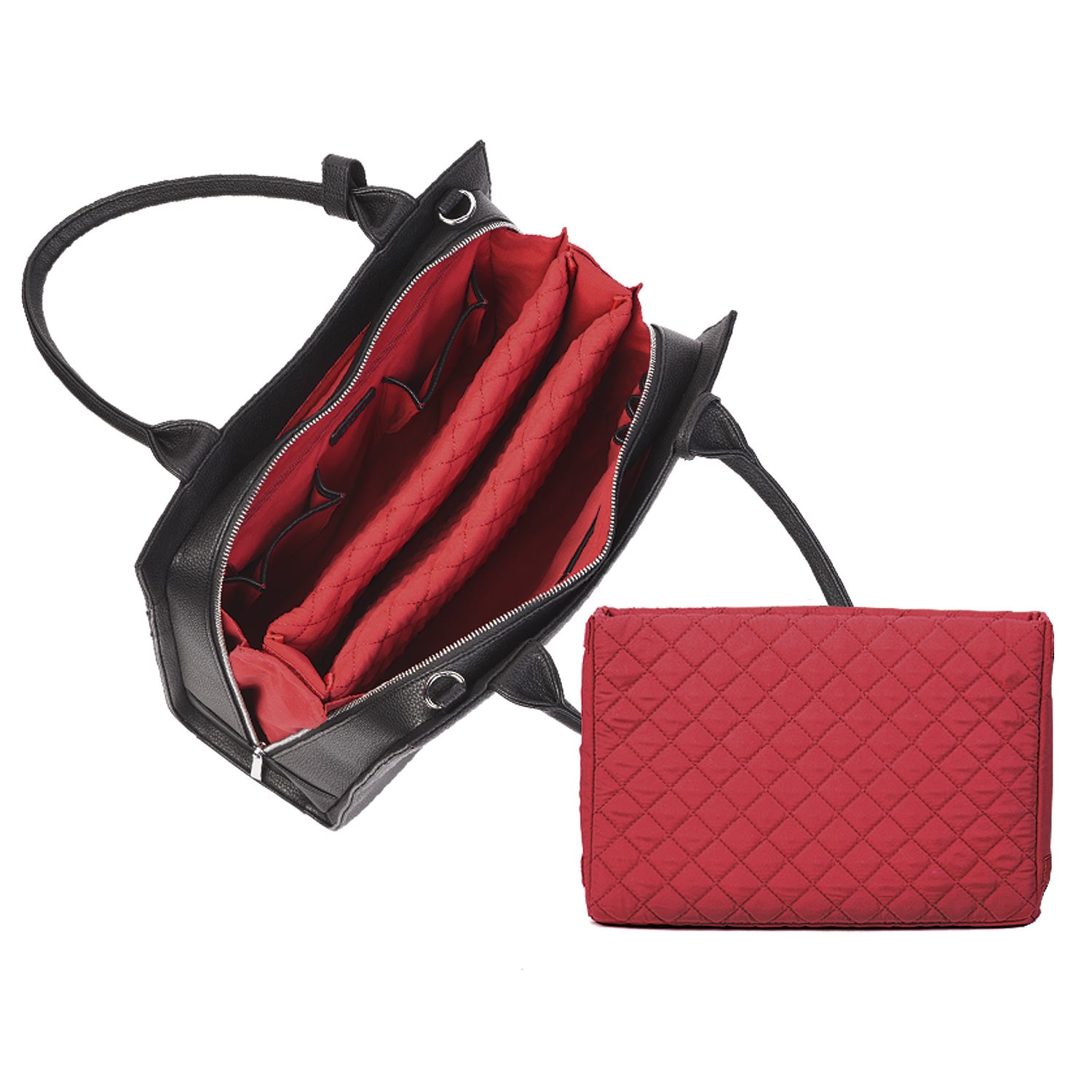 Socha straight line zwarte leren tas 15.6 inch werktas voor dames binnenkant tas met sleeve