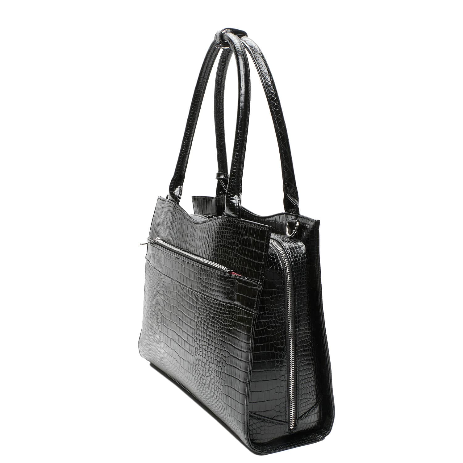 Socha laptoptas Midi Croco 14 zwart zijkant