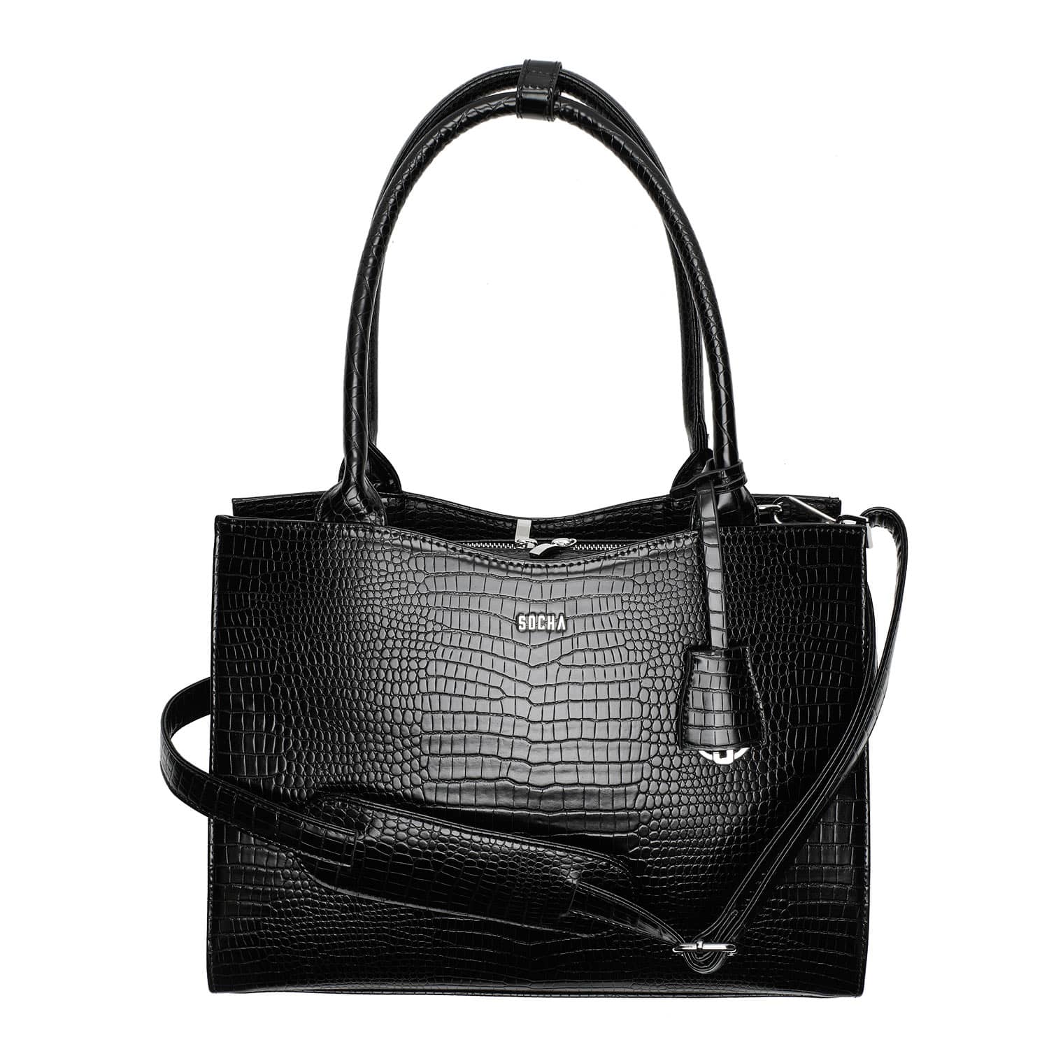 Socha laptoptas Midi Croco 14 zwart schouderband