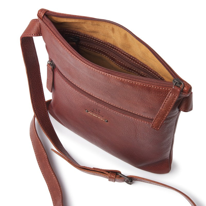 dR Amsterdam schoudertas / crossbody tas bruin binnenkant